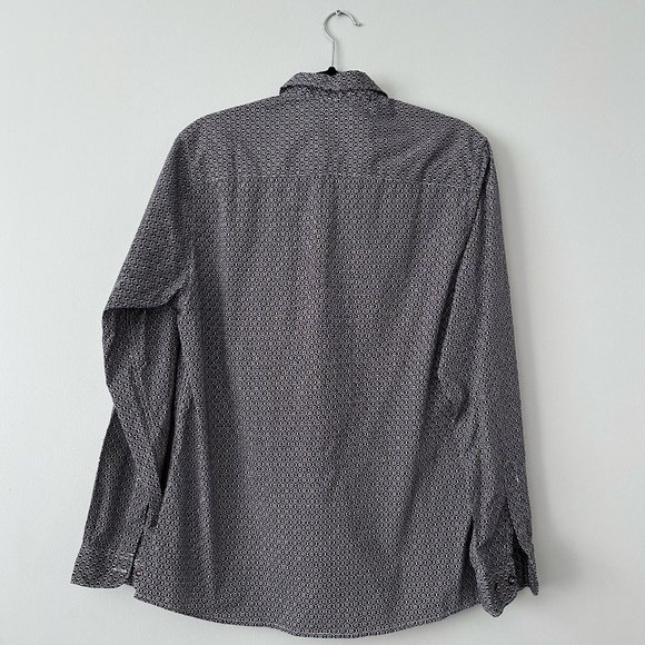 Engine Navy Maroon White Print Cotton Button Down Dress Shirt L NWT - Picture 2 of 7